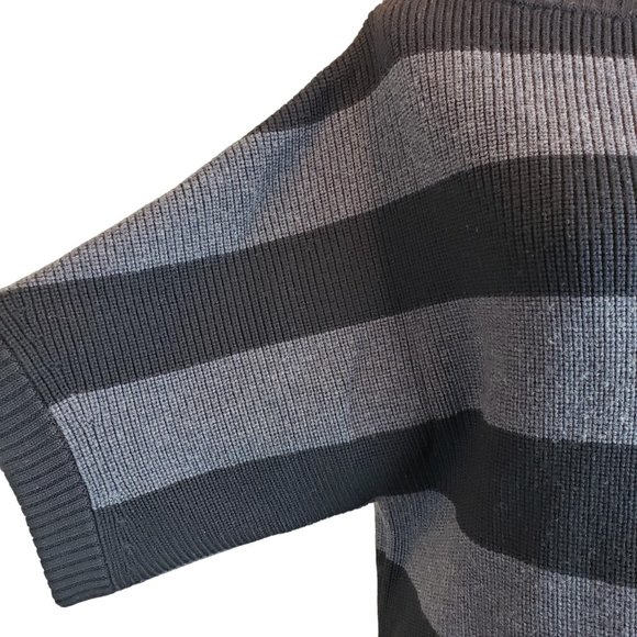 Tory Burch Heavy Warm 100% Wool Oversize Sweater Black Gray Wide Stripe M - Picture 3 of 14